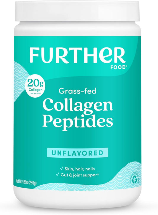 Further Food Unflavored Collagen Peptides Powder, Grass-Fed Pasture-Raised Hydrolyzed Type 1 & 3 Protein, Gut Health + Joint, Hair, Skin, Nails, Paleo Keto Sugar-Free 9.88 oz