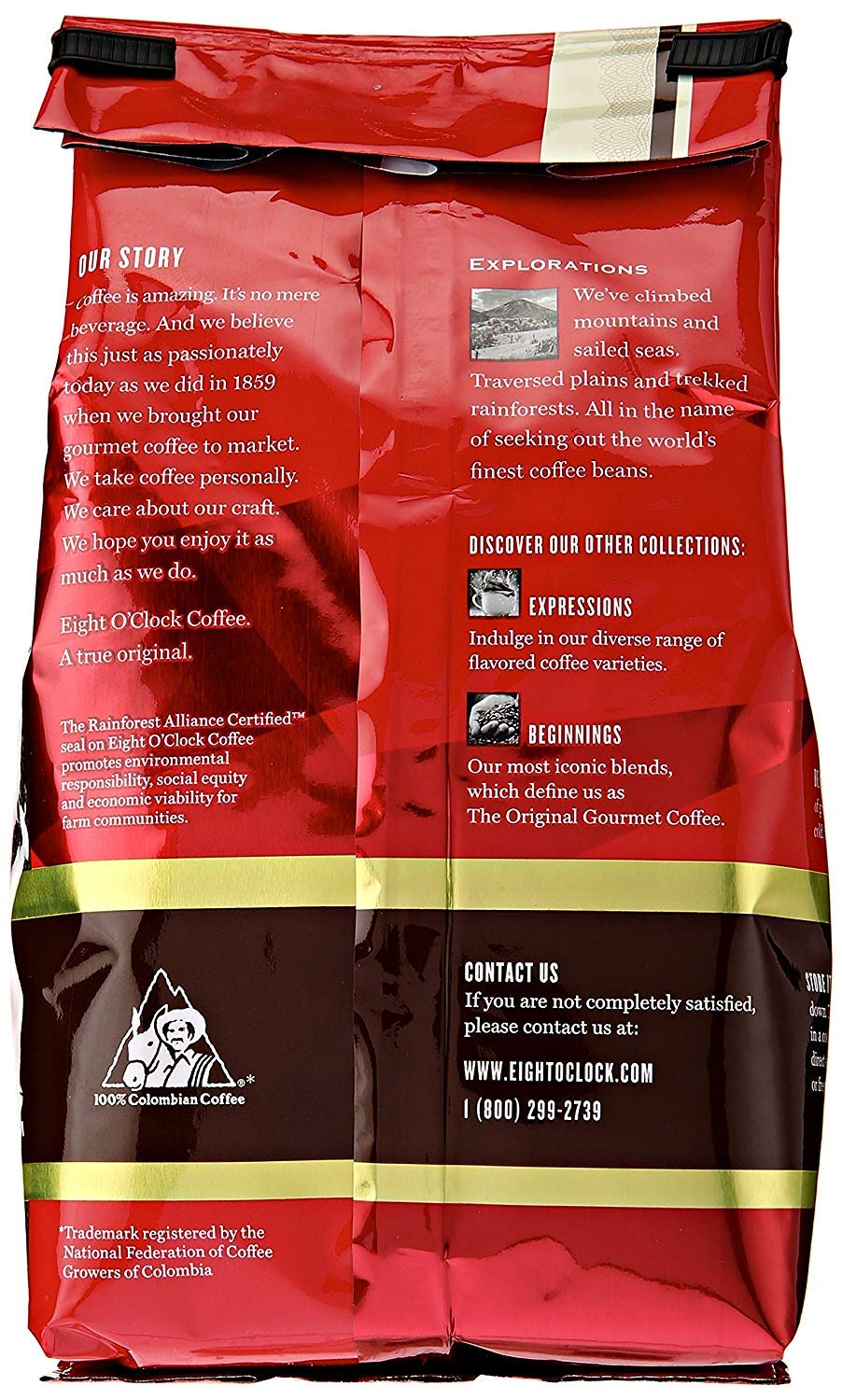 Eight O'Clock Coffee Eight O'Clock Ground Coffee, 100% Colombian Peaks, 11 Ounce (Pack of 4)