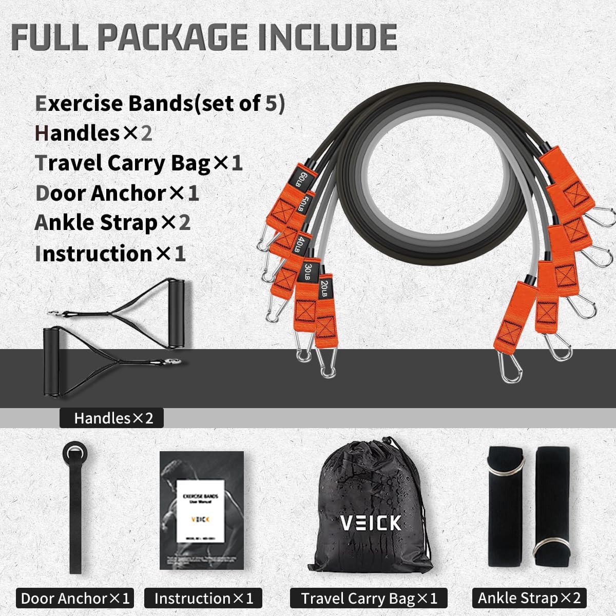 VEICK Resistance Bands, Exercise Bands, Workout Bands, Resistance Bands for Working Out with Handles for Men and Women, Exercising Bands for Fitness Weights Work Out at Home