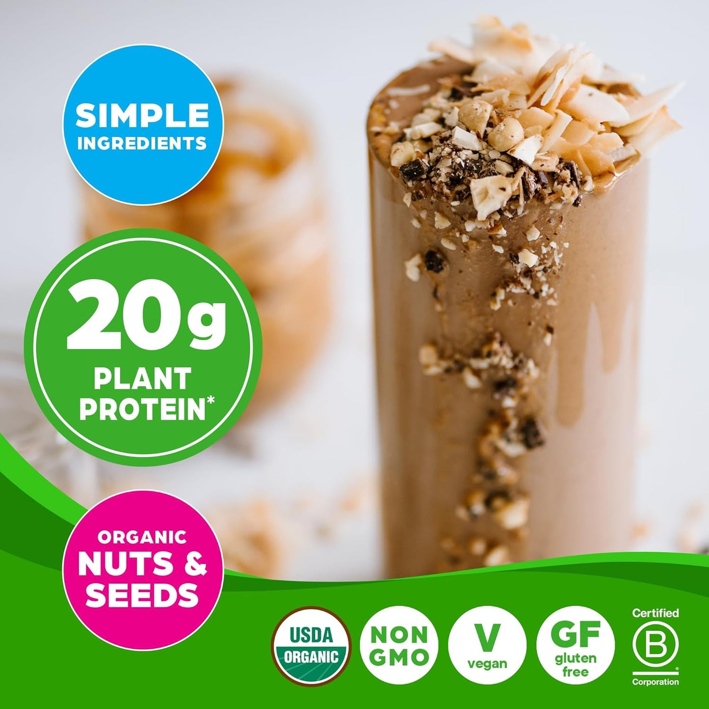 Orgain Organic Simple Vegan Protein Powder, Peanut Butter - 20g Plant Based Protein, With less Ingredients, No Artificial Sweeteners, Gluten Free, No Dairy or Lactose, 1.25 lb (Packaging May Vary)