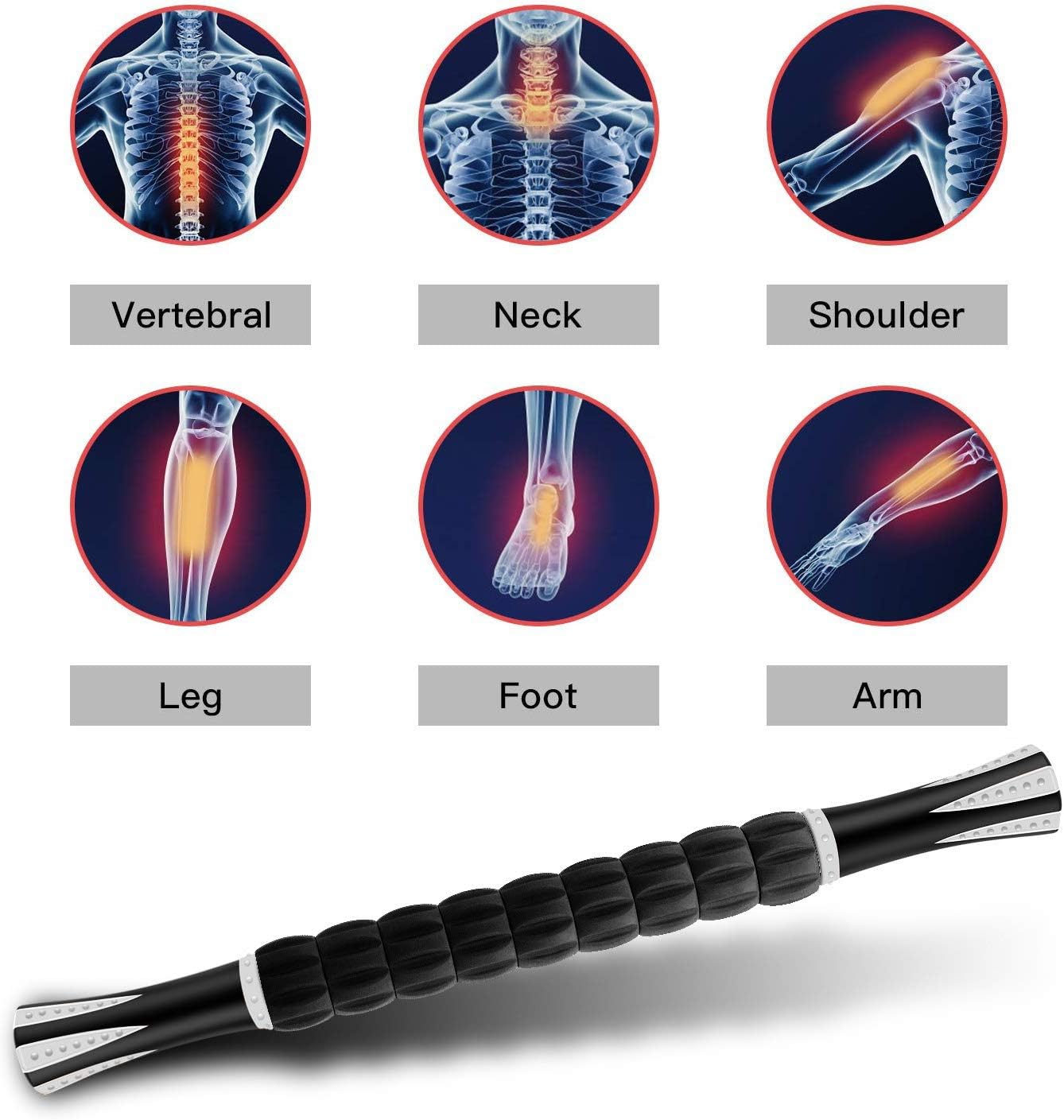 Muscle Roller Massage Roller Stick for Athletes, Help Reducing Muscle Soreness Cramping Tightness Leg Arms Back Calves Muscle Massager（Black White - 18 inch）