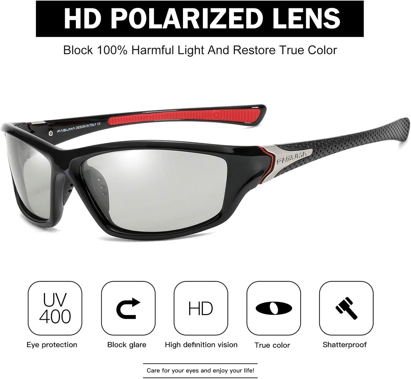 FAGUMA Sports Polarized Sunglasses For Men Cycling Driving Fishing UV400 Protection