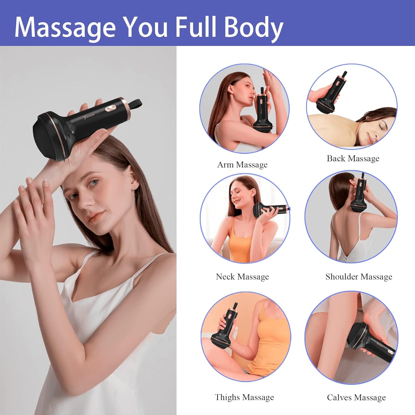 Handheld Cellulite Massager, Body Sculpting Machine, Rechargeable & Cordless, Stomach Fat Massager With 8 Massage Heads 2 Mesh Covers, Massage Abdominal Belly Thighs Butt Neck for Women Men at Home