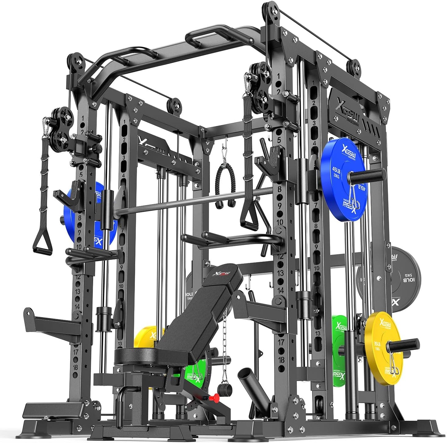 Power Cage,1600lbs Multi-Function Power Rack with Adjustable Cable Crossover System and More Training Attachment, Weight Cage for Home Gym