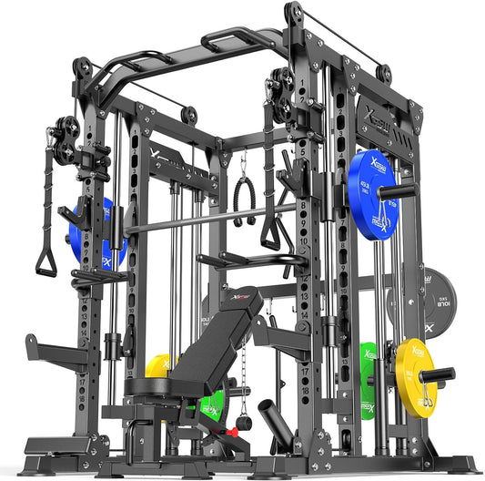 Power Cage,1600lbs Multi-Function Power Rack with Adjustable Cable Crossover System and More Training Attachment, Weight Cage for Home Gym