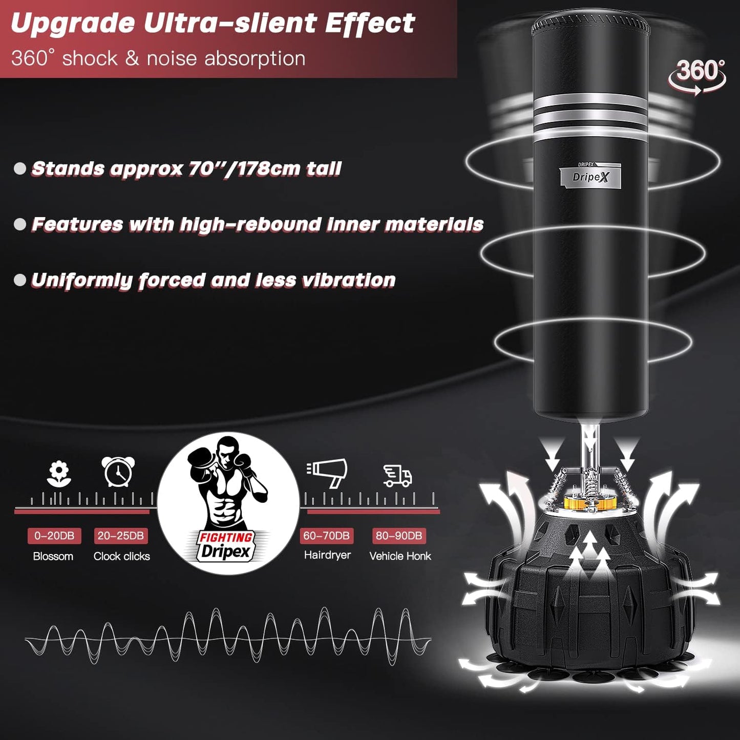 Dripex Freestanding Punching Bag, Heavy Boxing Bag with Stand for Adult Youth - Men Standing Boxing Punch Bag for Home Gym Workout