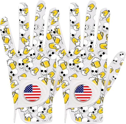 FINGER TEN Golf Gloves Men Right Handed Golfer Left Hand with Ball Marker 2 Pack Leather Breathable Comfortable Weathersof Grip Size Small Medium ML Large XL