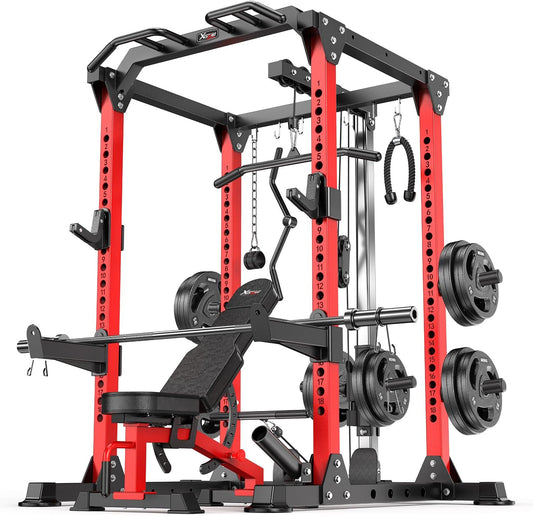 Power Rack Power Cages Multi-Function Squat Rack with Cable Crossover System Selectable More Training Attachment Weight Cage for Garage & Home Gym