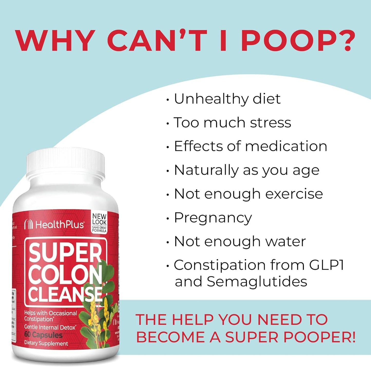Health Plus Super Colon Cleanse 60 Day Supply of Gentle Gut Cleanse Detox, Psyllium Husk, Probiotics for Constipation Relief & Digestive Support, 240 Capsules