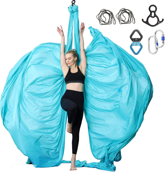 Aerial Silks Yoga Swing Set - 9/11 Yards Aerial Yoga Hammock Kit Anti-Gravity Flying for Fitness, Low/Non Stretch Nylon Tricot Fabric Hardware Included for Dance