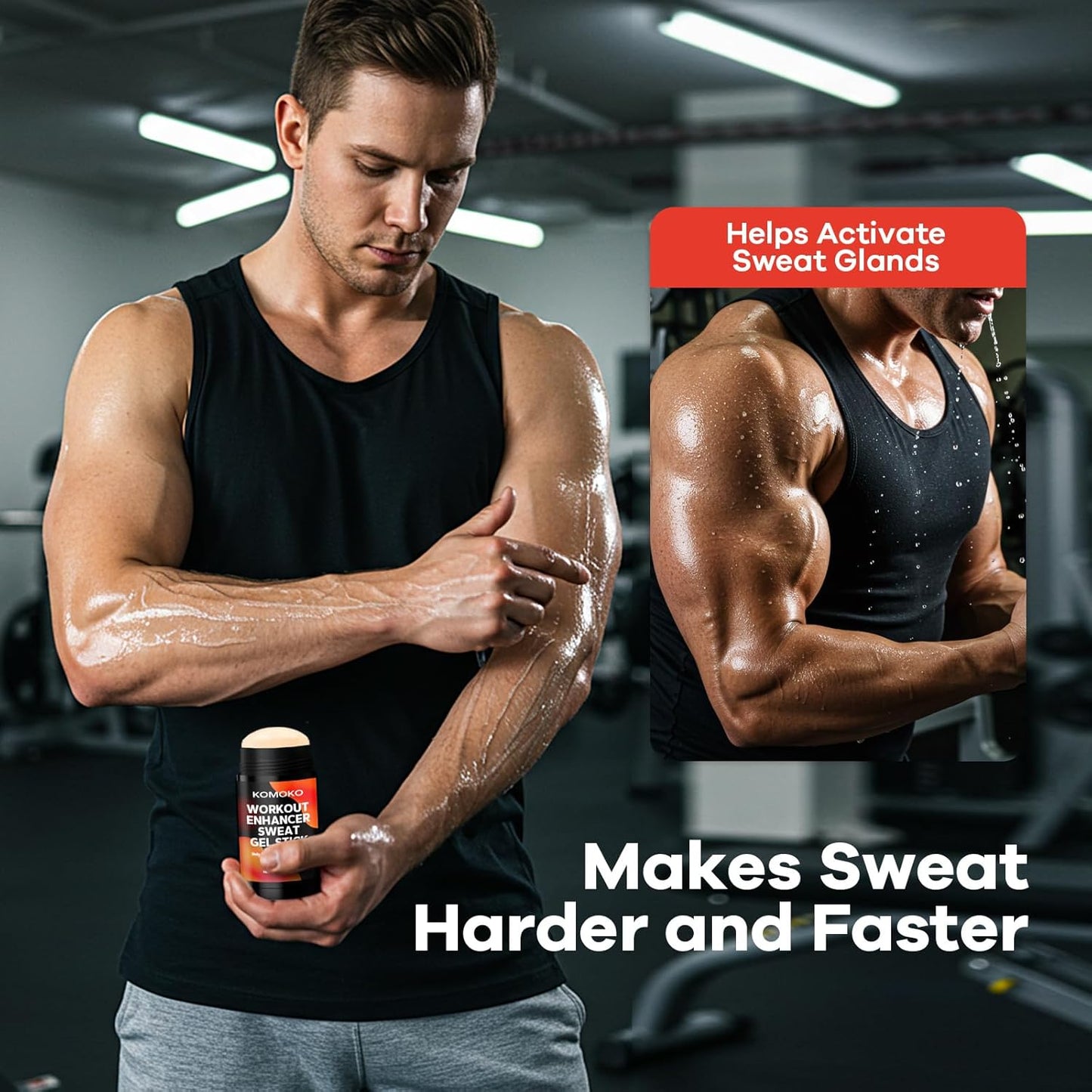 Komoko Fat Burning Sweat Gel Stick (3.5 oz), Workout Enhancer Roll-On Gel Stick, Sweat Cream for Stomach Fat, Belly Fat Burner & Waist Trainer Gel for Women & Men