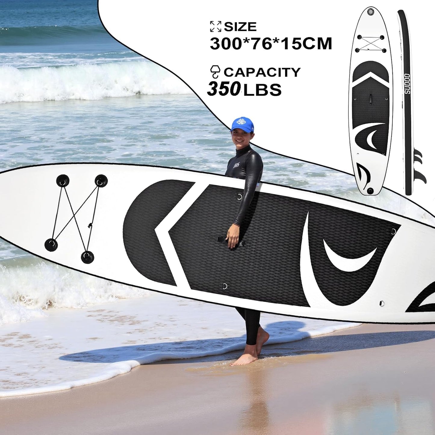 Inflatable Stand Up Paddle Board 10‘x30‘‘- Ultra-Light SUP with Backpack, Pump, Paddle, Coil Leash, 3 Fins, Repair Kit, Stable Design, Non-Slip EVA Deck for Adults & Youth