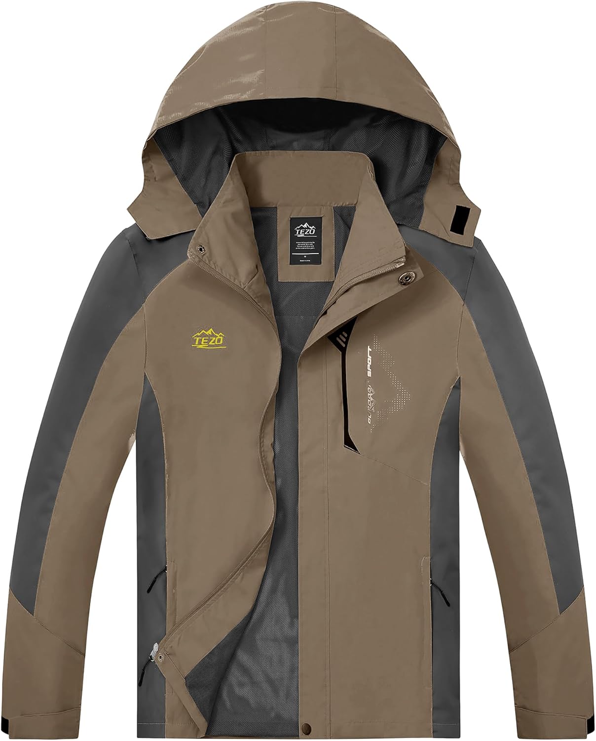 TEZO Mens Rain Jacket Waterproof with Hooded Hiking Coat Lightweight Windbreaker
