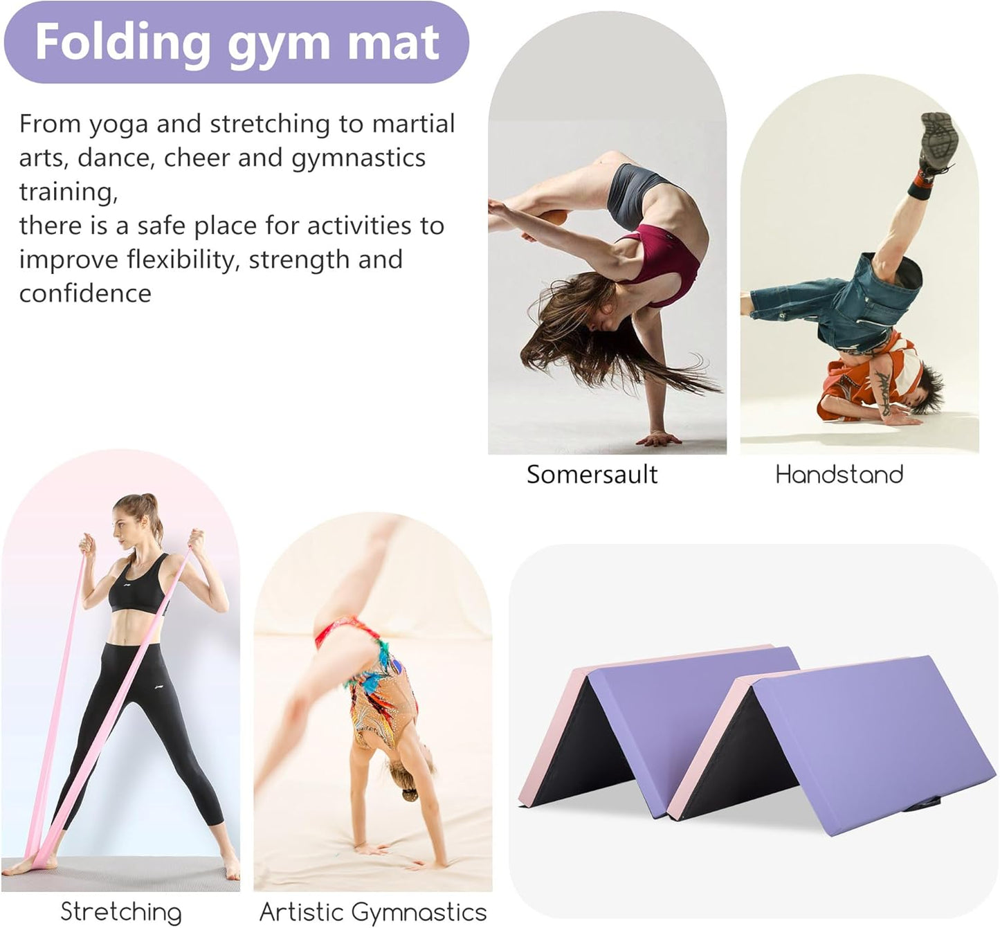 Gymnastics Tumbling Mats Portable Gymnastics Mat Foldable Tumbling Mat 2'x6'/4'x8' PU Leather Exercise Mat Yoga Mat with Carrying Handles for home Workout outdoor Yoga Gymnastics