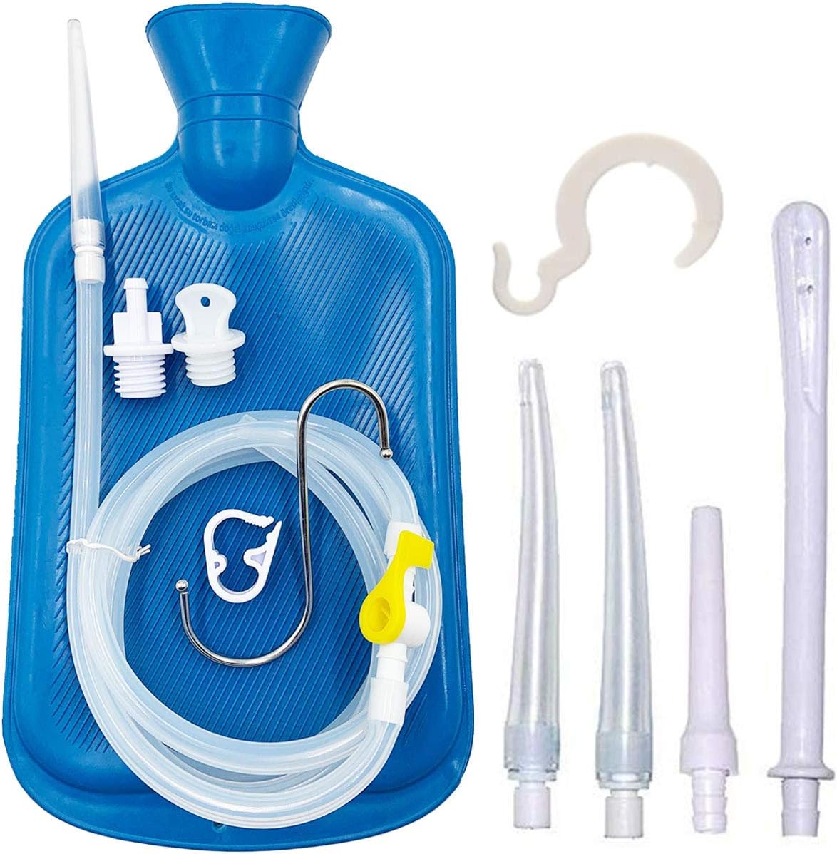 Enema Kit – 2L Enema Bag– 5.0ft. Long Silicone Hose – 5 Multi-Size Reusable Tips – Controlled Water Flow – for Colon Detox Cleanse Enemas