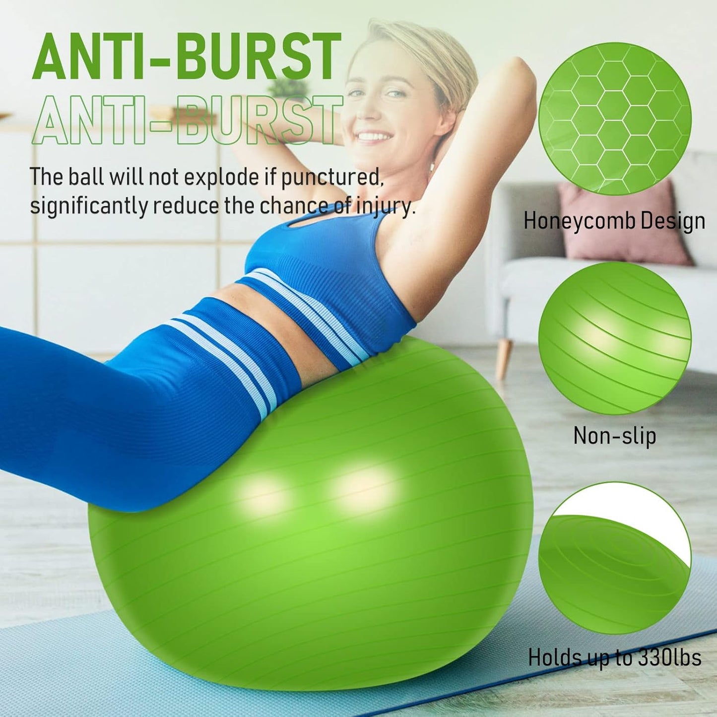 Leyndo 2 Pcs Yoga Ball Exercise Ball Large 26 Inch Exercise Anti Burst Birthing Fitness Ball with Pump, 26 Inches/ 65 cm for Improved Posture, Balance, Yoga, Pilates, Training