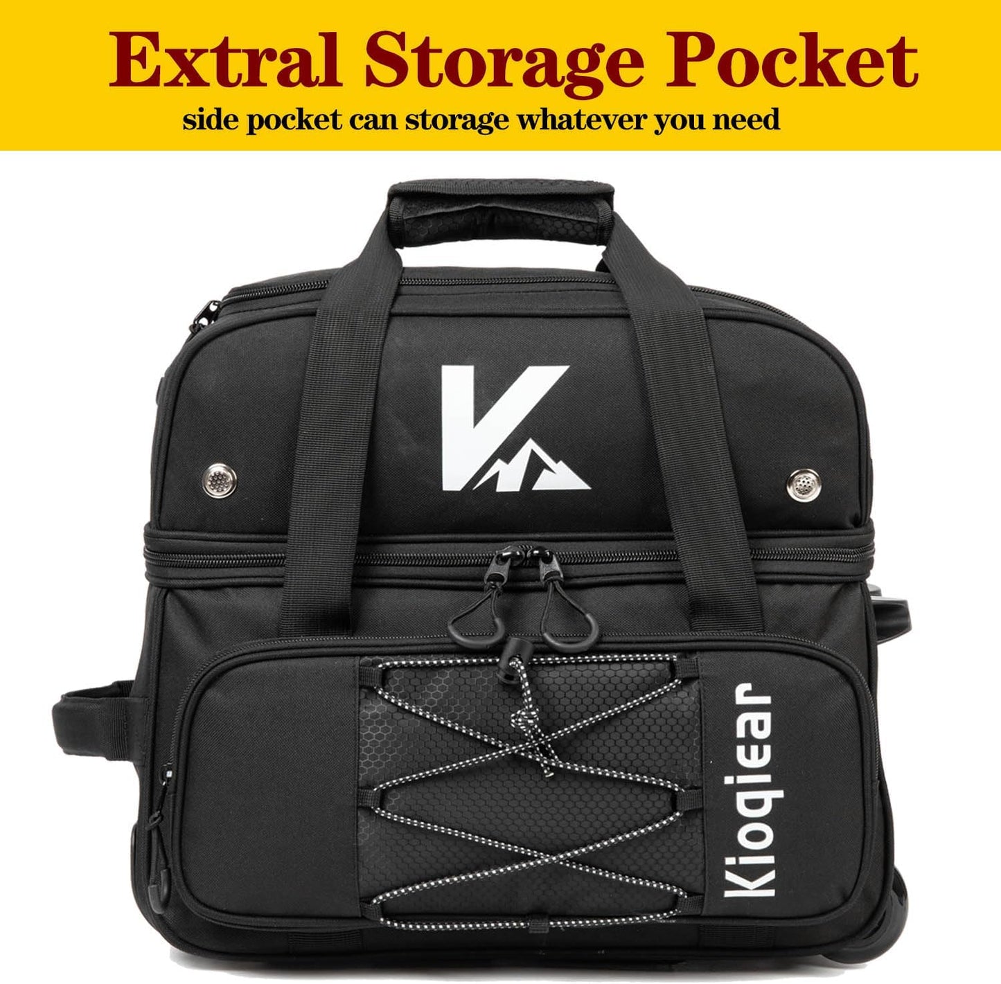 Double Roller 2 Ball Bowling Bag with Large Separate Shoe Compartment and Oversized Accessory Pocket, 36" Extendable Handle.