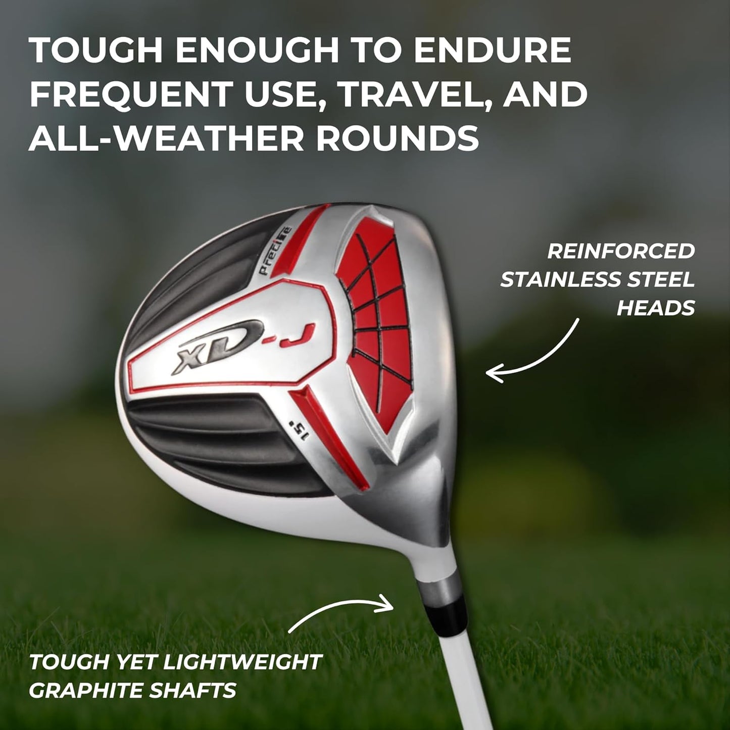 Precise XD-J Junior Golf Clubs Set – Right & Left Hand Options – Kids Golf Clubs for Ages 3-5, 6-8, 9-12 – Lightweight Graphite Shafts, Hybrid Club, Stand Bag – Boys & Girls Golf Set