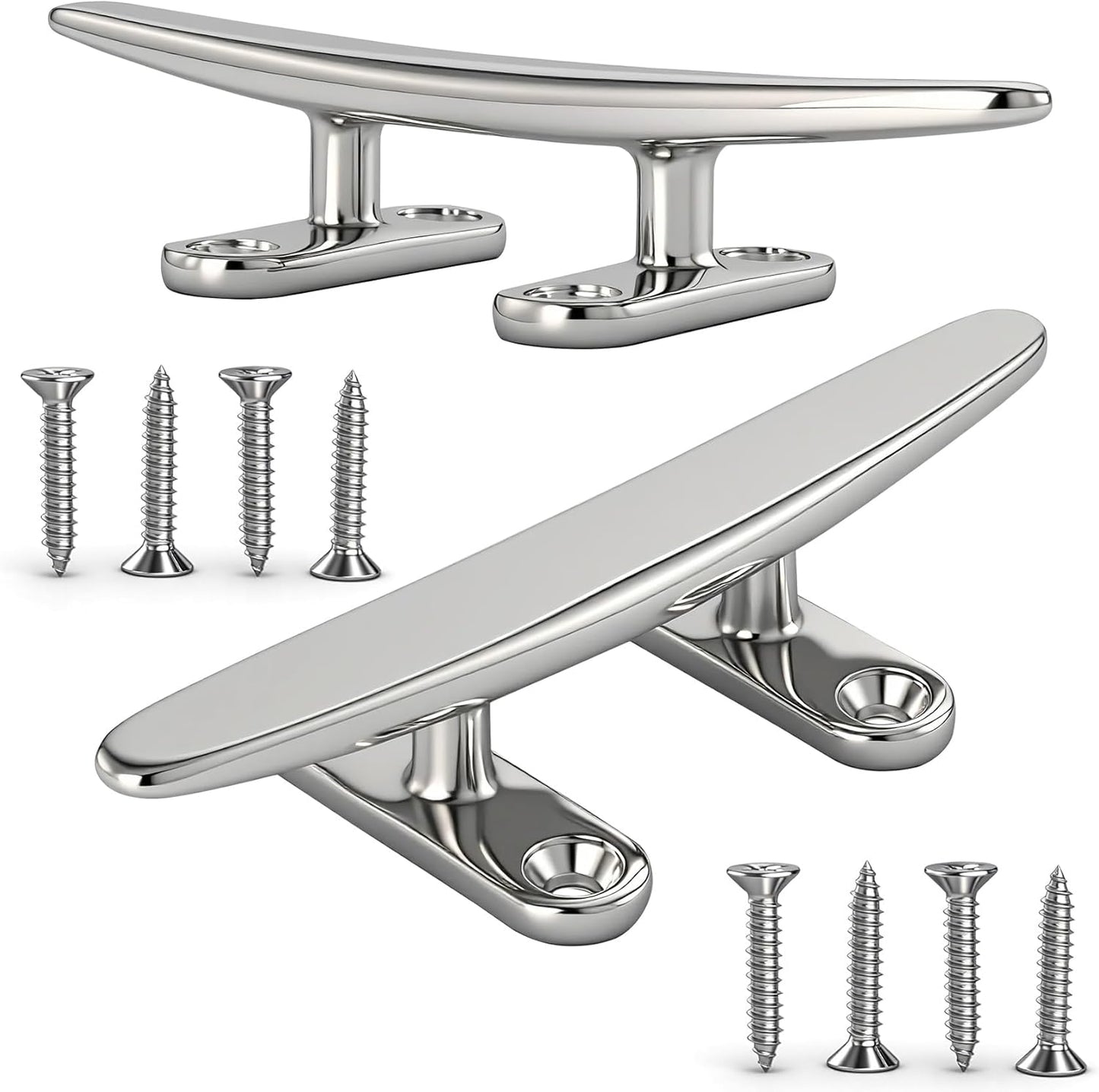 5/6/8 inch Dock Cleats - 316 Stainless Steel Boat Cleats Boat Dock Cleats,Open Base Flat Top Dock Cleat with Fasteners,Rope Cleat Boat Cleat for Deck/Nautical Decor(2,4,6Pack)