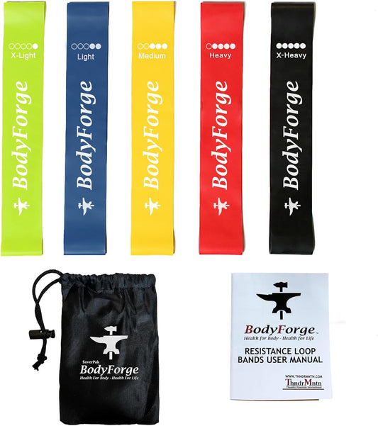 BodyForge Resistance Bands for Working Out for Women Men for Exercise Bands Resistance Bands for Legs Bands for Working Out Hip Thigh Glute Bands with Instruction Guide and Carry Bag, Set of 5