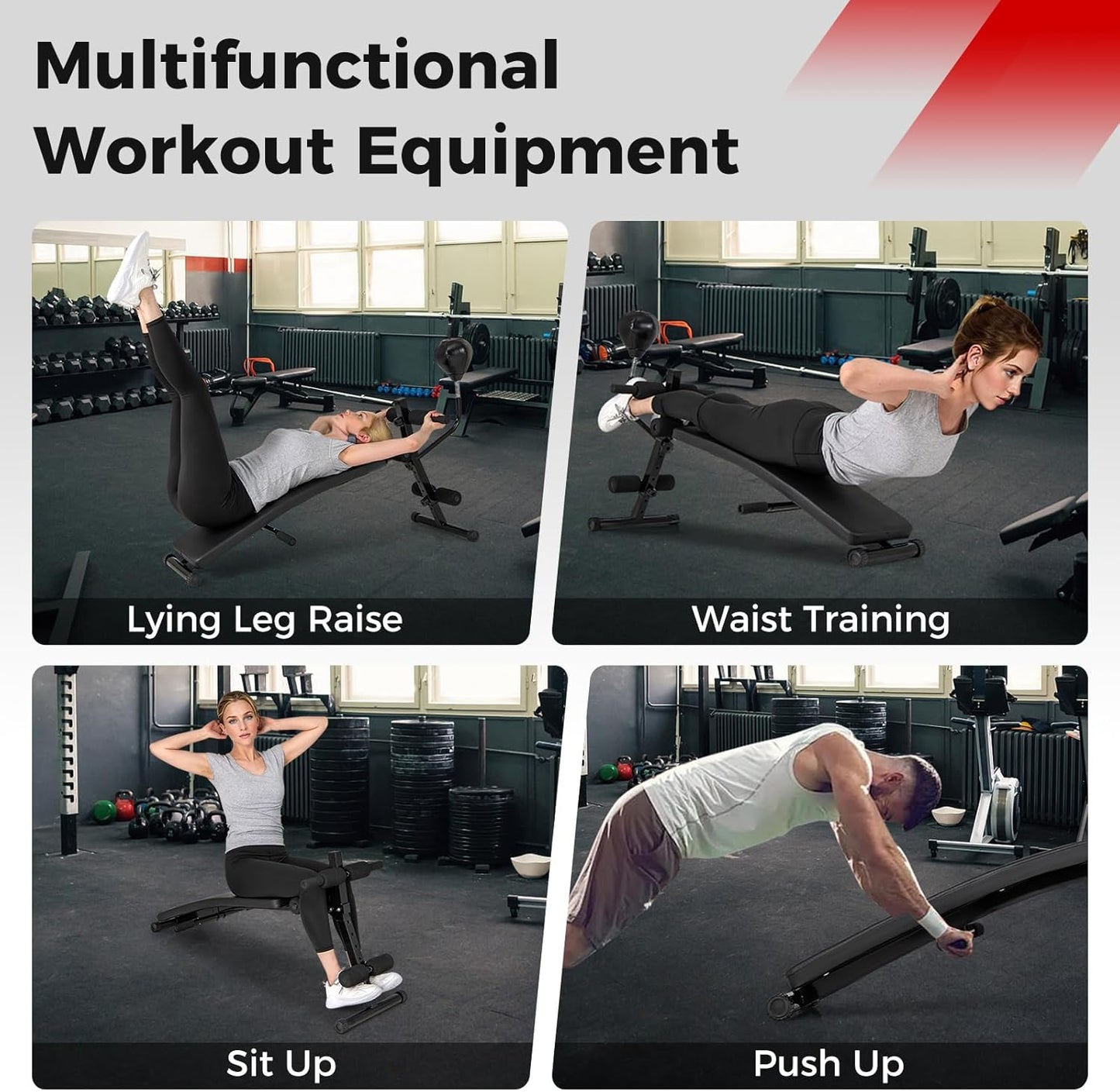 Goplus Adjustable Decline Sit Up Bench for Exercise, Foldable Curved Slant Bench with High Density Foam Cushioned Seat, Heavy Duty Metal Frame, Full Body Ab Workout Equipment for Home Gym, Black