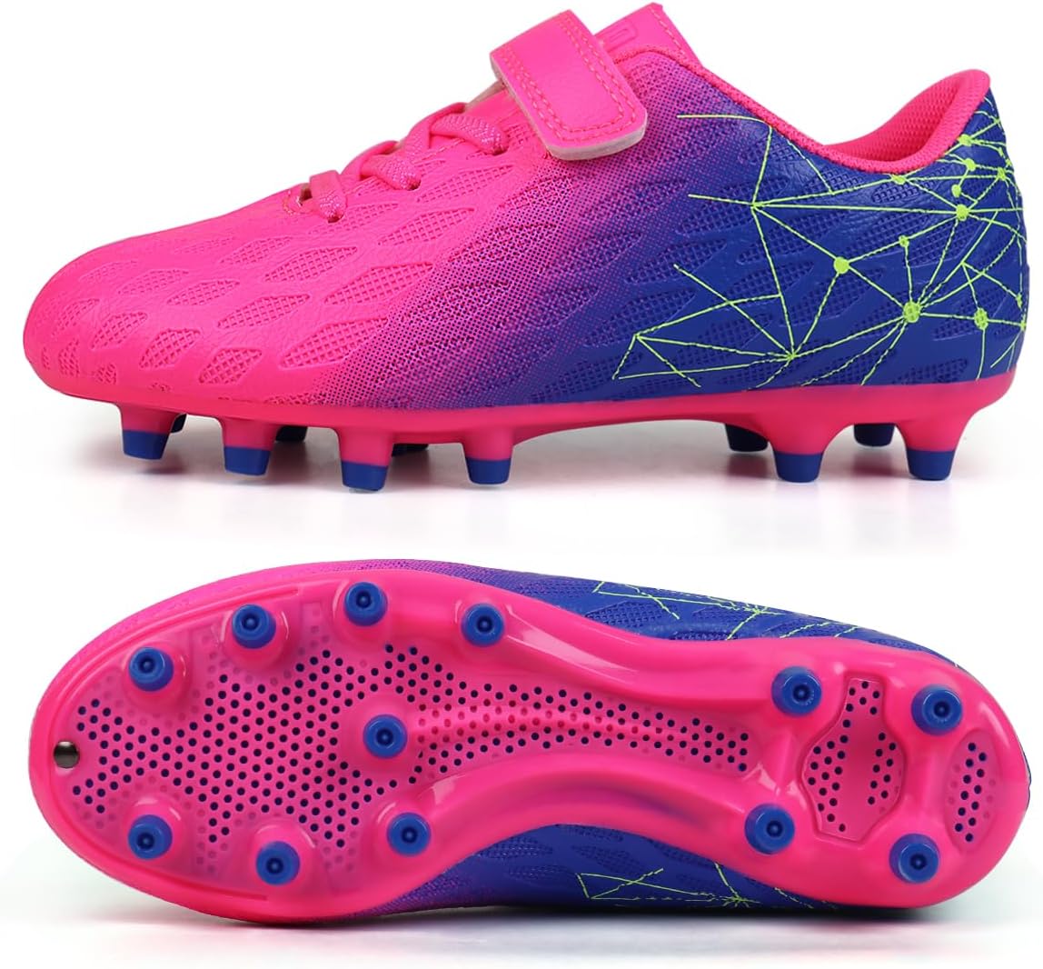 brooman Kids Firm Ground Soccer Cleats Boys Girls Athletic Outdoor Football Shoes
