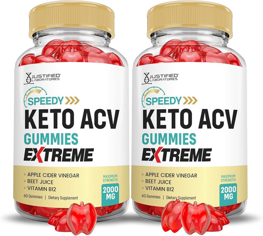 Justified Laboratories (2 Pack Speedy Keto ACV Gummies Extreme 2000MG Speedy Keto Gummies Advanced Formula Apple Cider Vinegar with Pomegranate Beet Juice Powder B12 Vegan Non GMO 60 Gummys