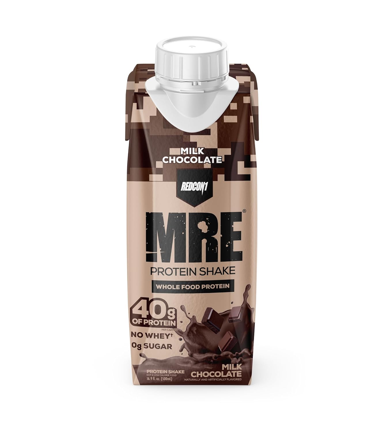REDCON1 MRE Ready to Drink Protein Shake, Milk Chocolate - Lactose + Whey Free RTD 40gr Protein Made with Real Whole Food Protein Blends - Keto-Friendly and Easy to Digest Nutritional Shake (12 Pack)