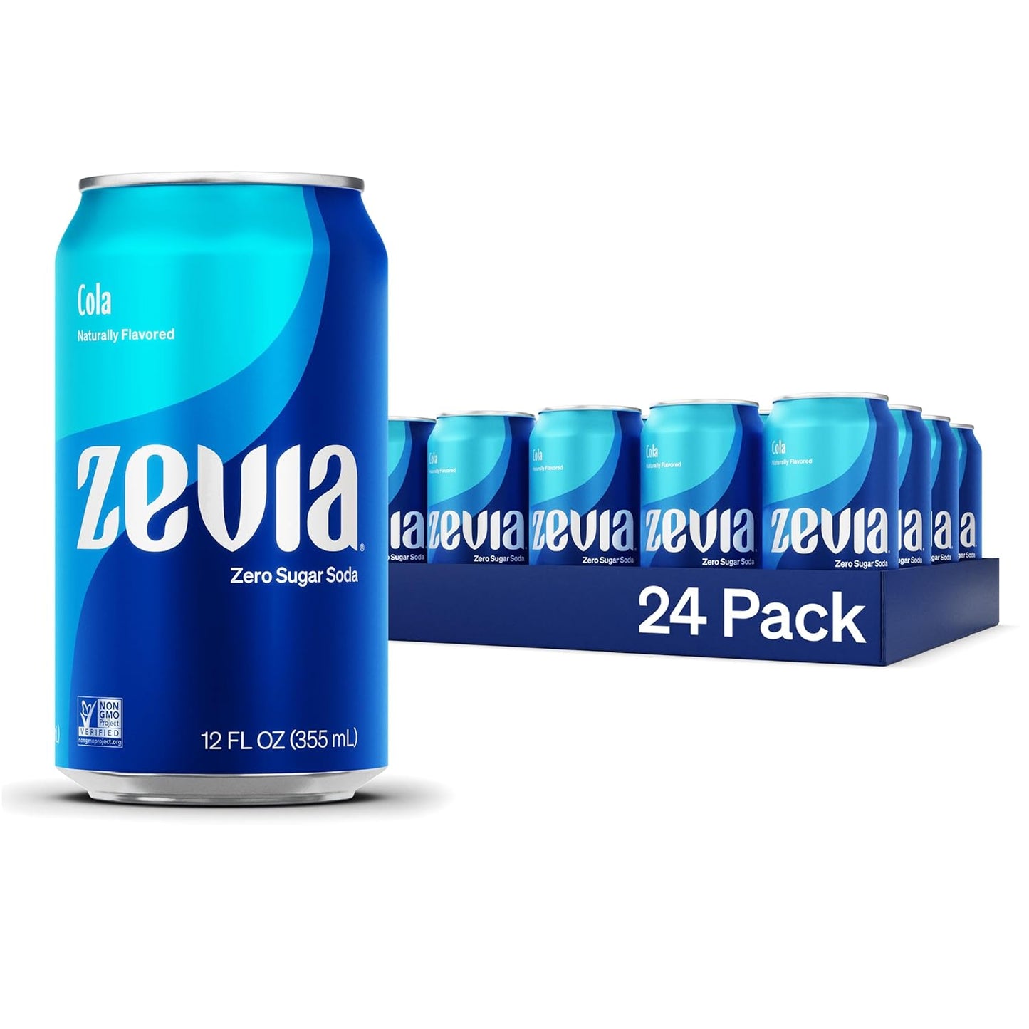 Zevia Zero Sugar Soda, Cola, 12 oz Cans (24-Pack) – Naturally Sweetened, Zero Calorie Sugar Free Soda - Non-GMO Project Verified, Gluten-Free, Vegan