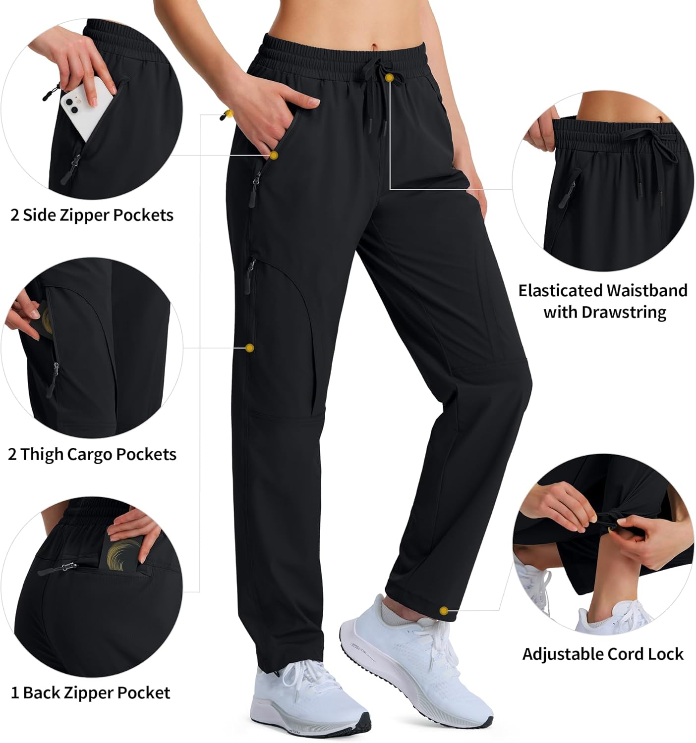 Women's Hiking Pants Quick Dry Lightweight Cargo Pants UPF 50 Water Resistant Zipper Pockets for Golf Travel Work Camping