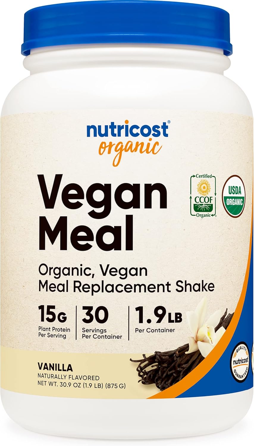 Nutricost Organic Vegan Meal Replacement Shake Powder (Vanilla) - Certified USDA Organic, Vegan, and Gluten Free