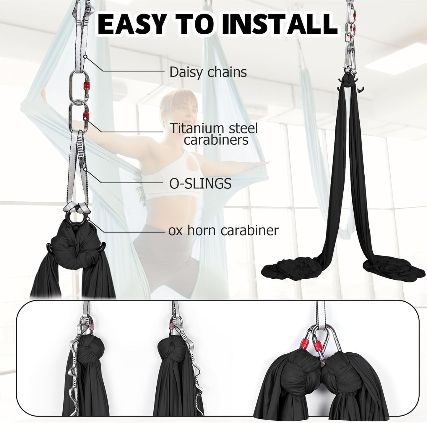 Aerial Silks Kit & Aerial Yoga Hammock - 11Yd Premium Fabric Hardware - Easy Setup for Flying Yoga, Aerial Swing & Fitness - Supports Up to 14ft Rigging