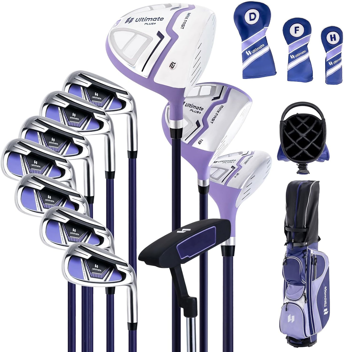ULTIMATE Women's Complete Golf Club Set, 9/11pcs Right Handed Ladies Golf Clubs Set w/ 460cc Alloy Driver, #3 Fairway Wood, Hybrid, #6/#7/#8/#9/#P Irons & Putter