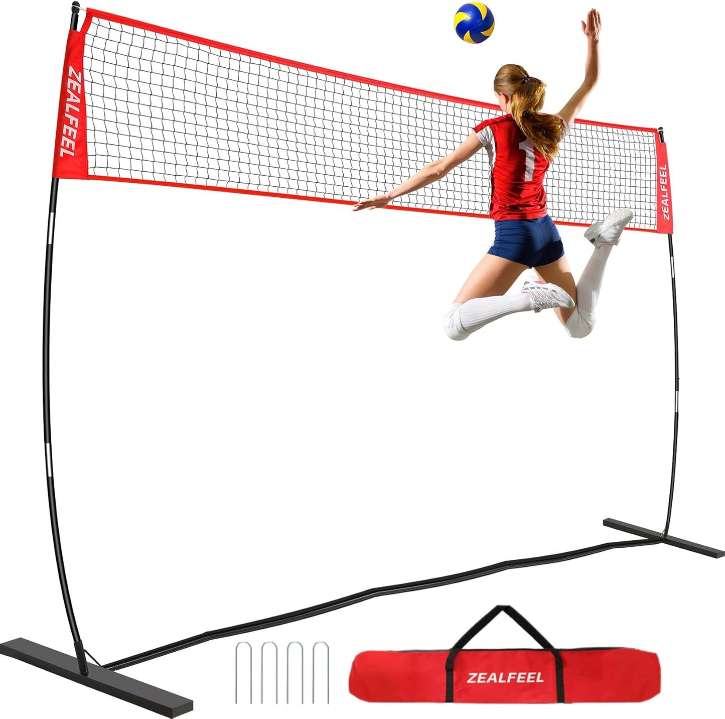 Volleyball Net, 12ft/20ft Training Set Height Adjustable, Portable Freestanding Practice for Hitting or Serving Drills, Pop up With Carry Bag for Backyard or Outdoor