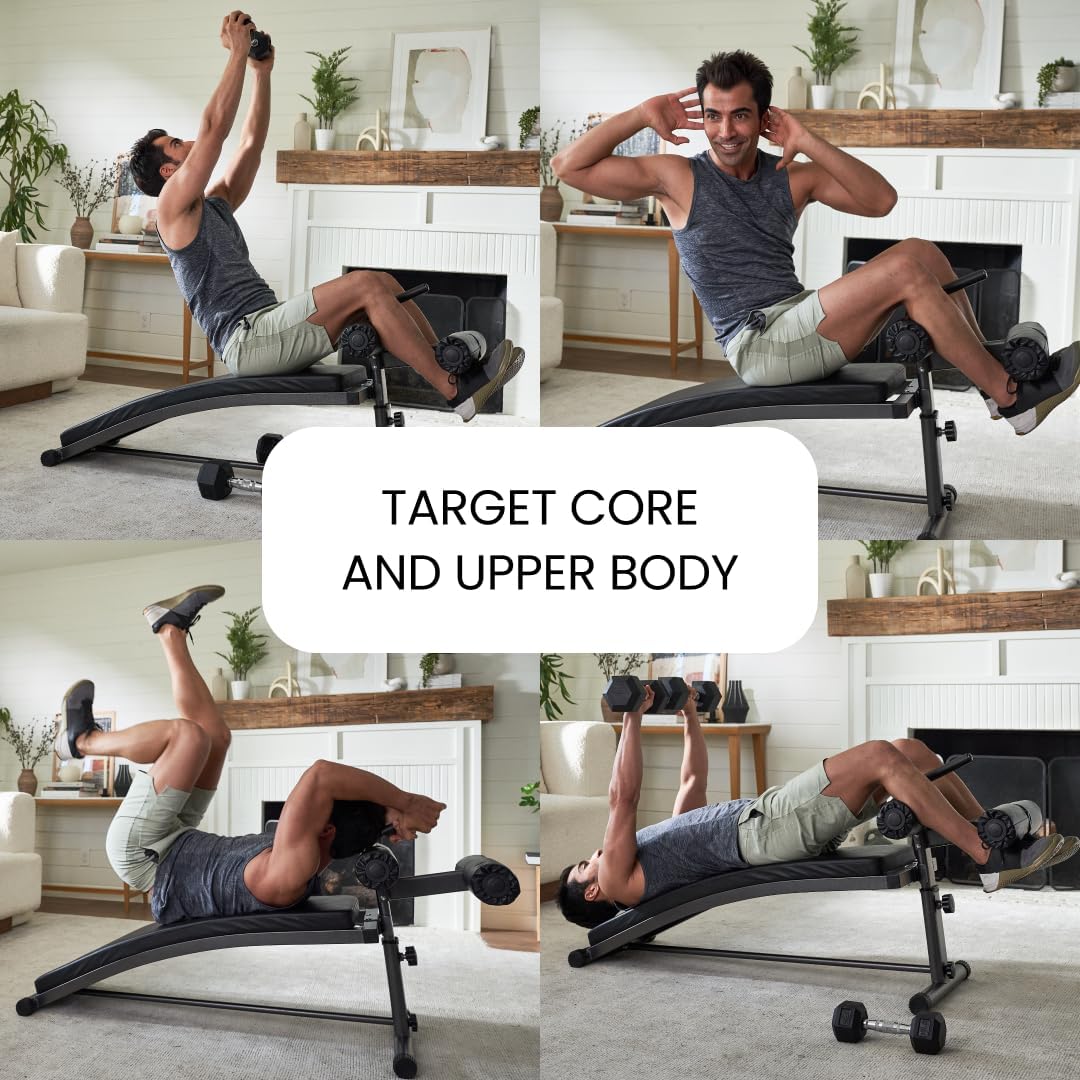 Finer Form Gym-Quality Sit Up Bench with Reverse Crunch Handle - Curved Ab Workout Bench for Your Home Gym. More Effective than an Ab Machine or Ab Roller. Get Abdominal Weight Bench for Decline Bench Press Right in Your Home Gym.