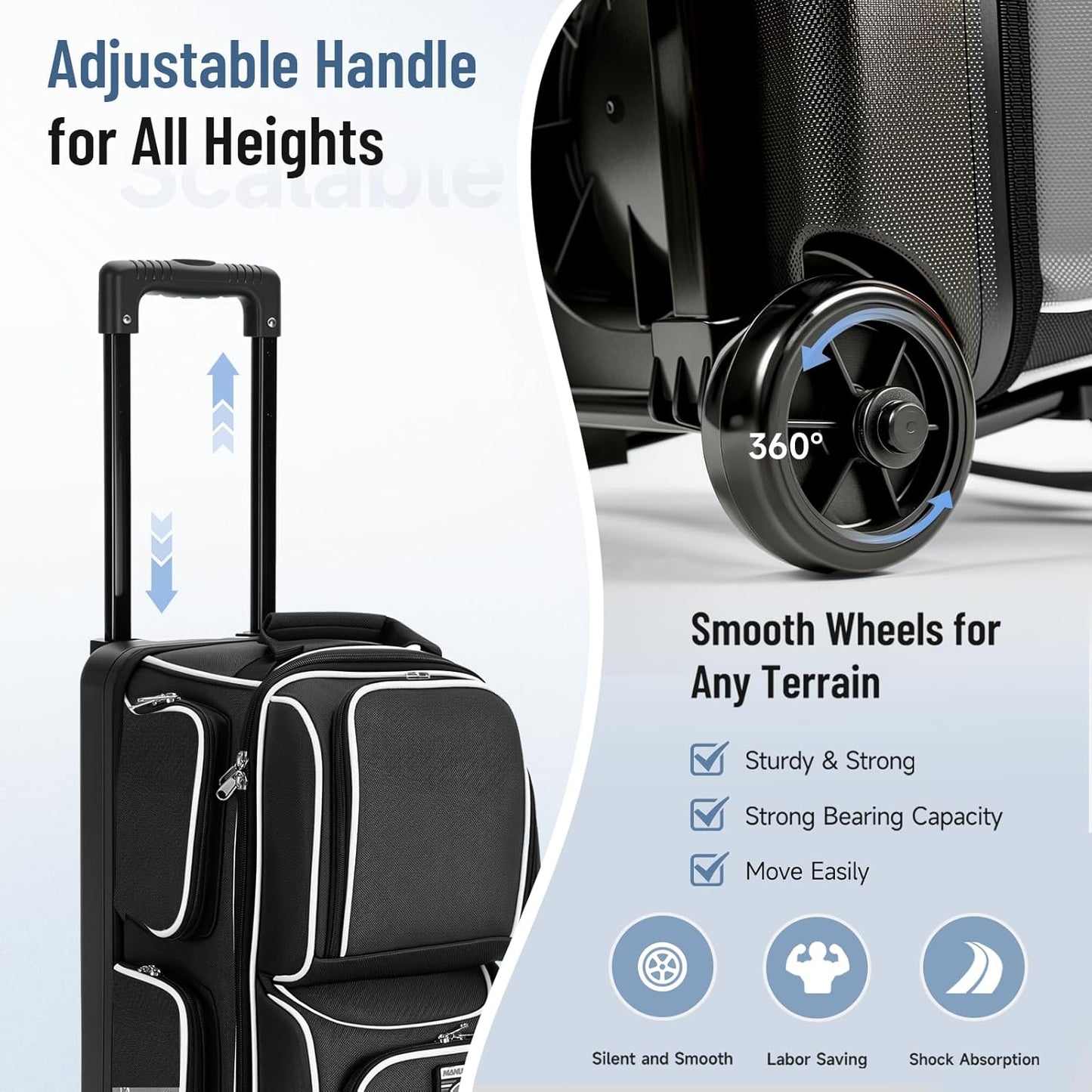 MANUEKLEAR 3 Ball Bowling Bags with Wheels, Bowling Ball Bag 3 Ball Roller with Accessory Pockets and Shoe Compartment