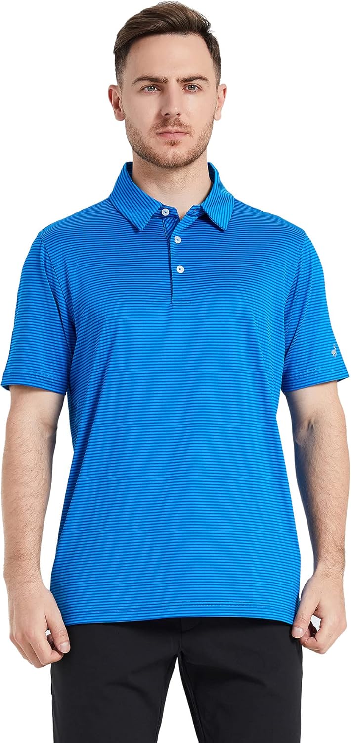 Men's Golf Polo Shirts Short Sleeve Striped Performance Moisture Wicking Dry Fit Golf Shirts for Men