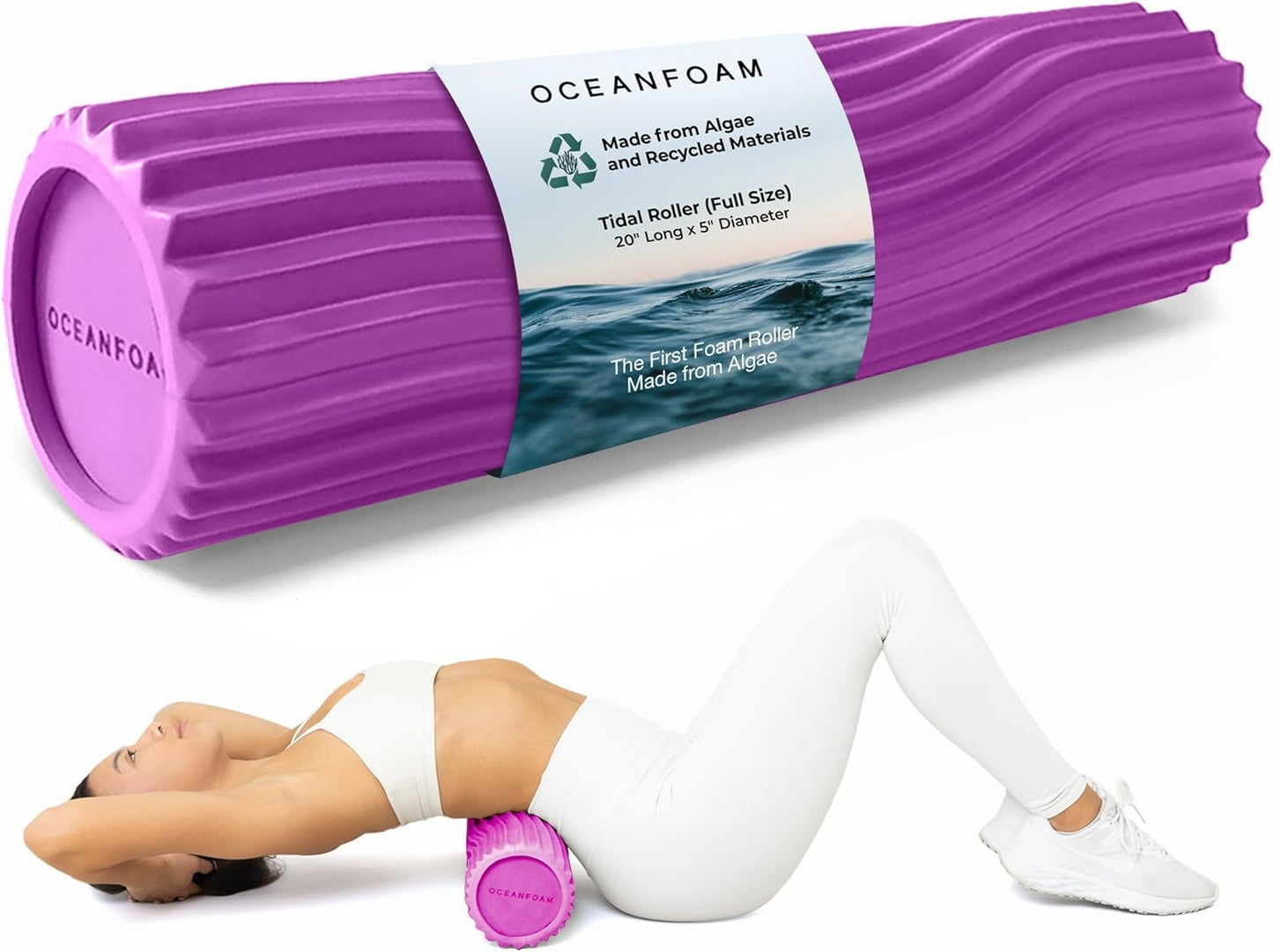 Oceanfoam Tidal Roller - Magenta - Muscle Massage Foam Roller for Back Pain & Stretching - Firm and Ergonomic Wide Wave Textured - Yoga, Athletics, & Wellness - Full Size, 20" x 5"