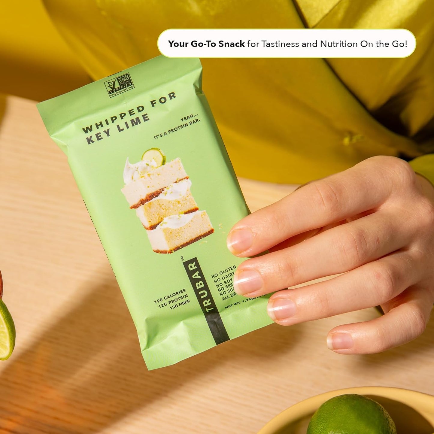 TRUBAR Vegan Protein Bar, Whipped for Key Lime, Gluten Free, Plant Based, High Fiber, Dairy Free, Low Fat, Non GMO, No Sugar Alcohols, 12G Lean Protein, 13G Fiber, Healthy Snack Bars, 12 CT