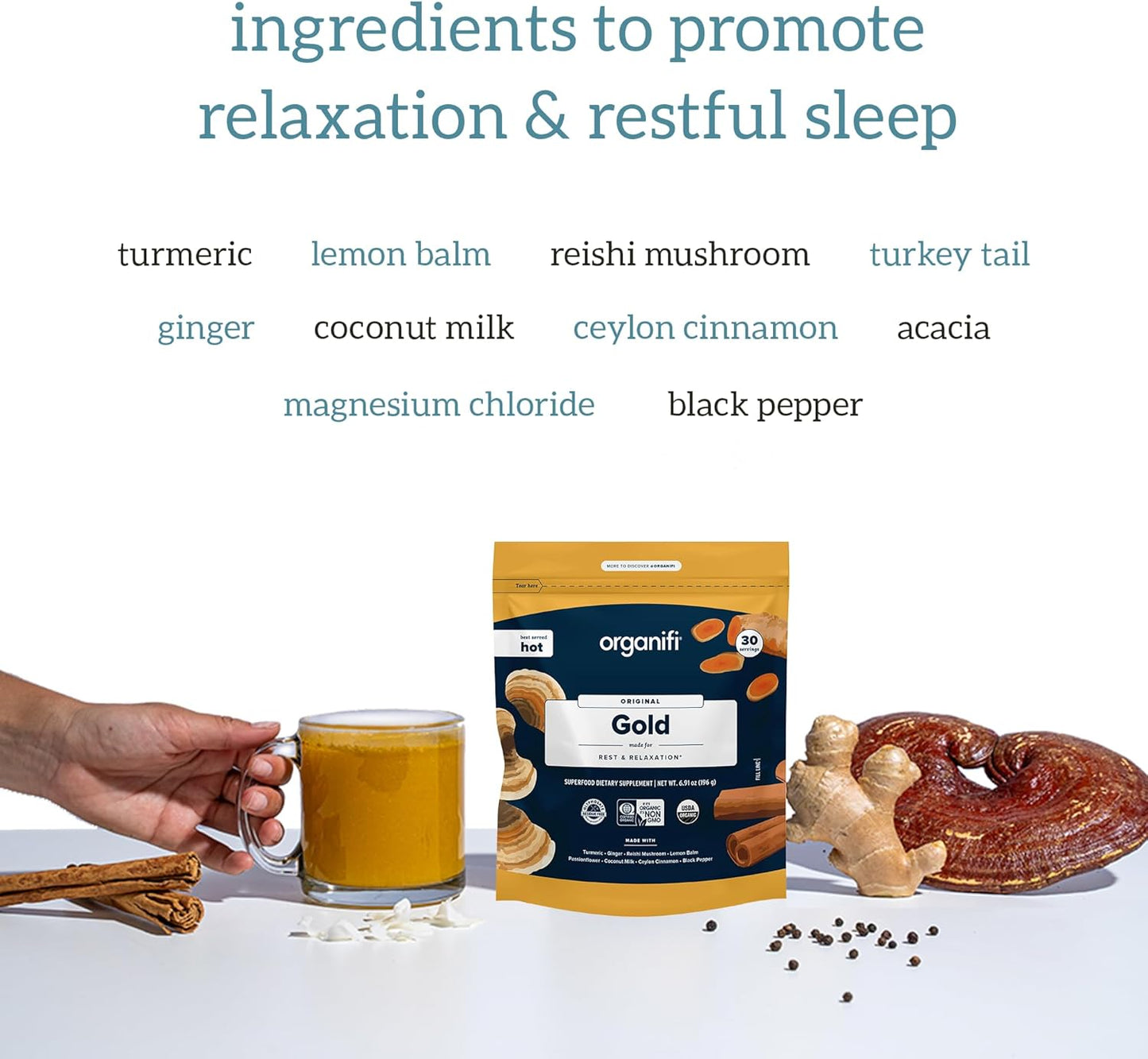 Organifi: Gold - Superfood Supplement Powder- 90 Servings (3 Pack) - Stress Support, Better Rest, Relaxation and Promotes Restful Sleep - Turmeric and Reishi Infused