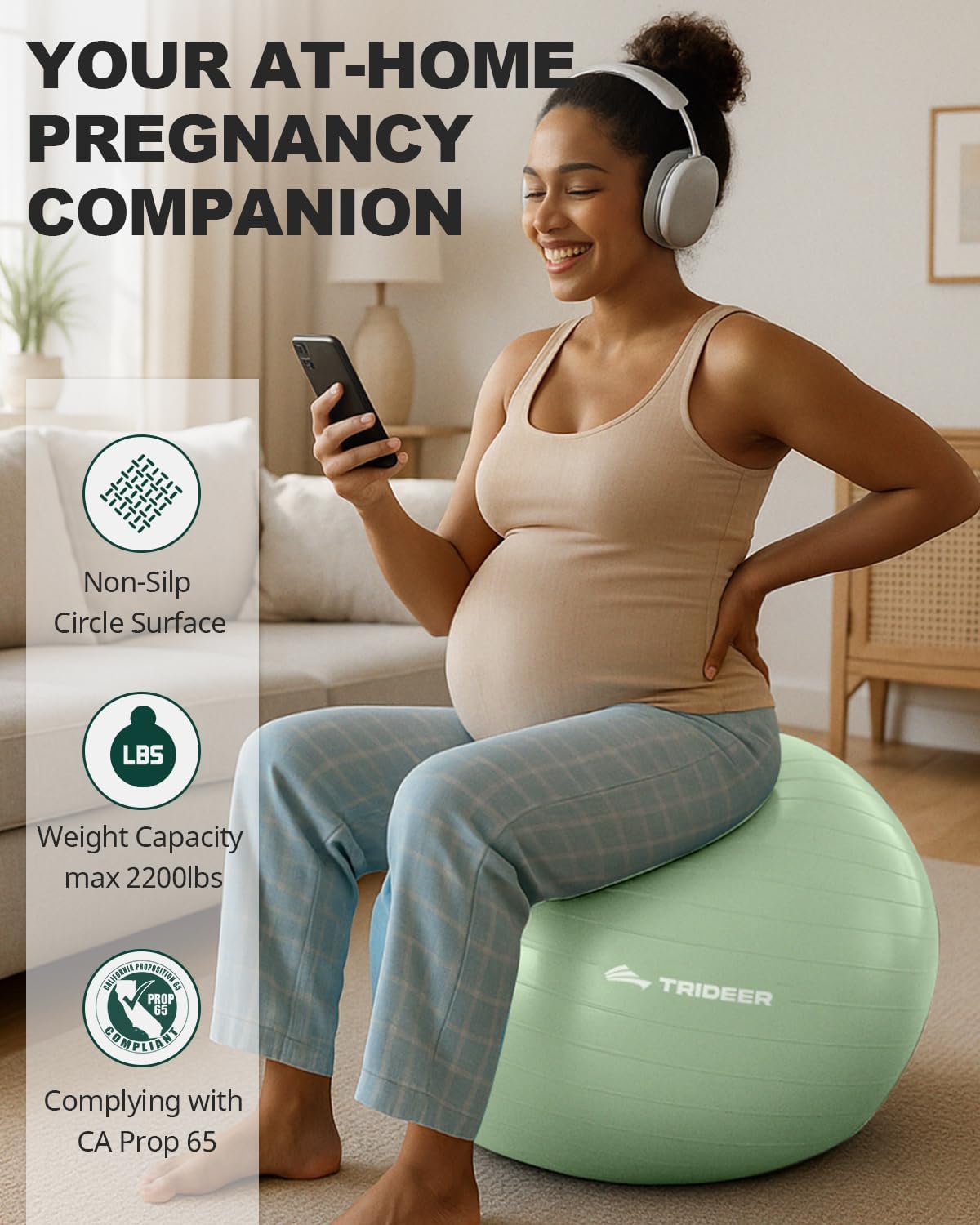Trideer Yoga Ball – Anti-Burst Exercise Ball for Pregnancy, Office, Birthing, Stretching & Core Workout – Home Gym & Therapy
