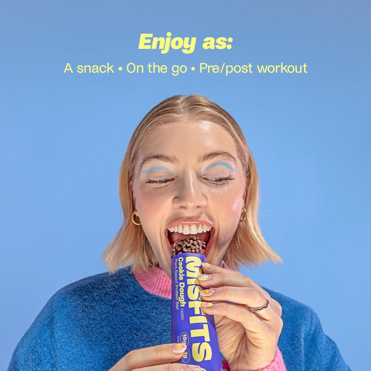 Misfits Vegan Protein Bars, Cookie Dough - Updated Recipe | Plant Based, Low Sugar & Carb, High Fiber Snacks | Pack of 15