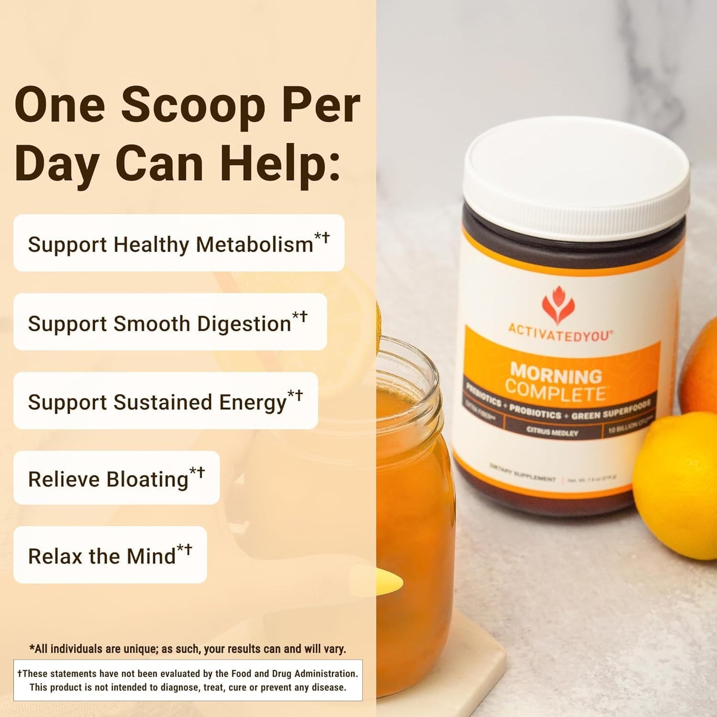 ACTIVATEDYOU Morning Complete Daily Wellness Greens Superfood Drink Mix for Gut Health w/Prebiotics, Probiotics, Antioxidants, Green Superfoods, 10 Billion CFUs (3 Pack, Citrus Medley)