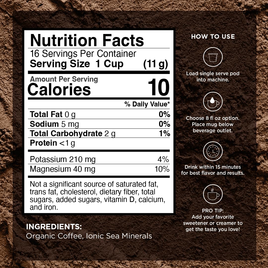 VitaCup Mineral Coffee Pods with Trace Minerals, Hydrate, Replenish & Restore, Sea Minerals, Electrolytes, Organic Coffee, Medium Dark Roast, Single Serve Pod Compatible with Keurig K-Cup Brewers,32Ct