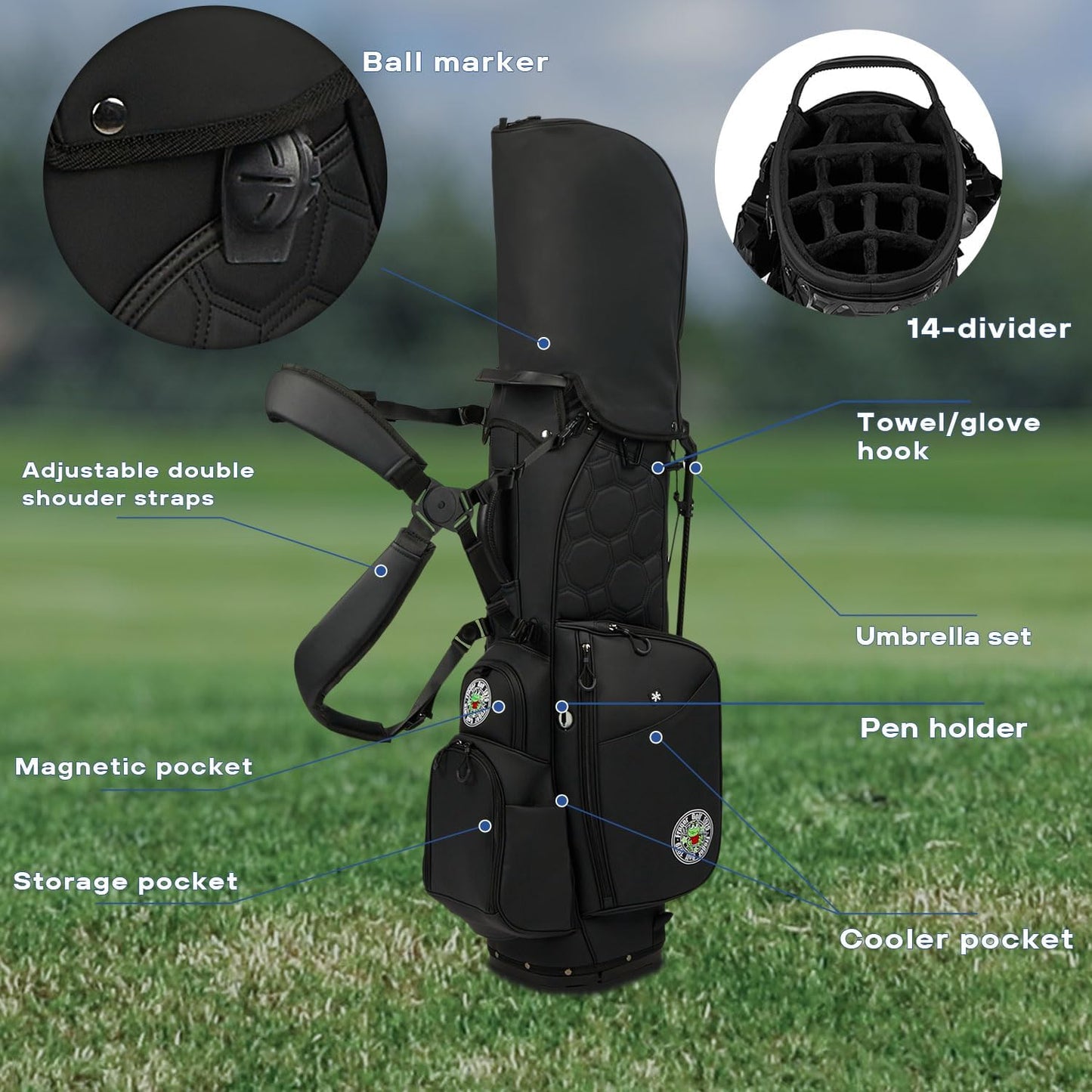 Golf Stand Bag - Lightweight Golf Bags for Men & Women, Standing Golf Bag Holds 14 Golf Clubs - 14-Way Dividers with Premium Materials & Magnetic Pocket