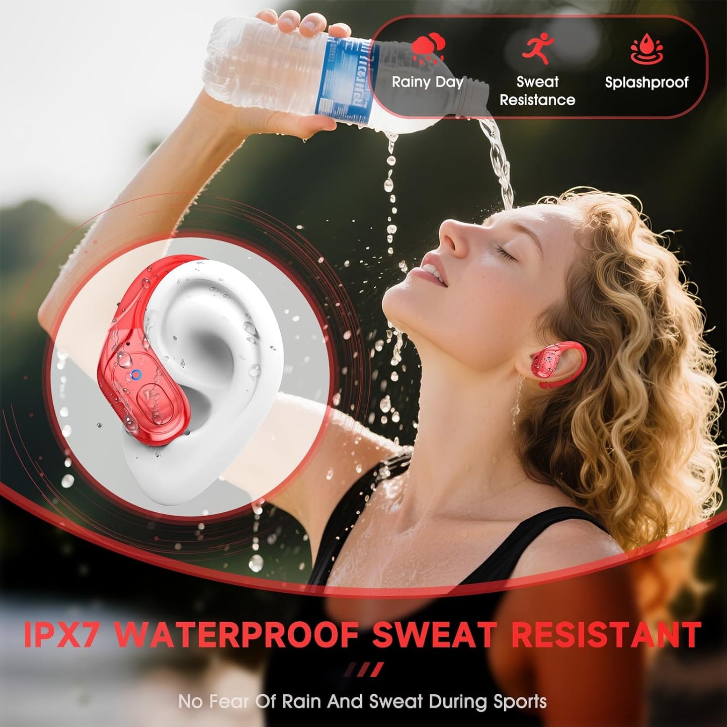 Wireless Earbuds Bluetooth 5.4 Headphones, Noise Canceling Ear Buds with 75hr Playtime, LED Power Display, IPX7 Waterproof Earphones Over-Ear Earphones for Sports/Workouts - Red