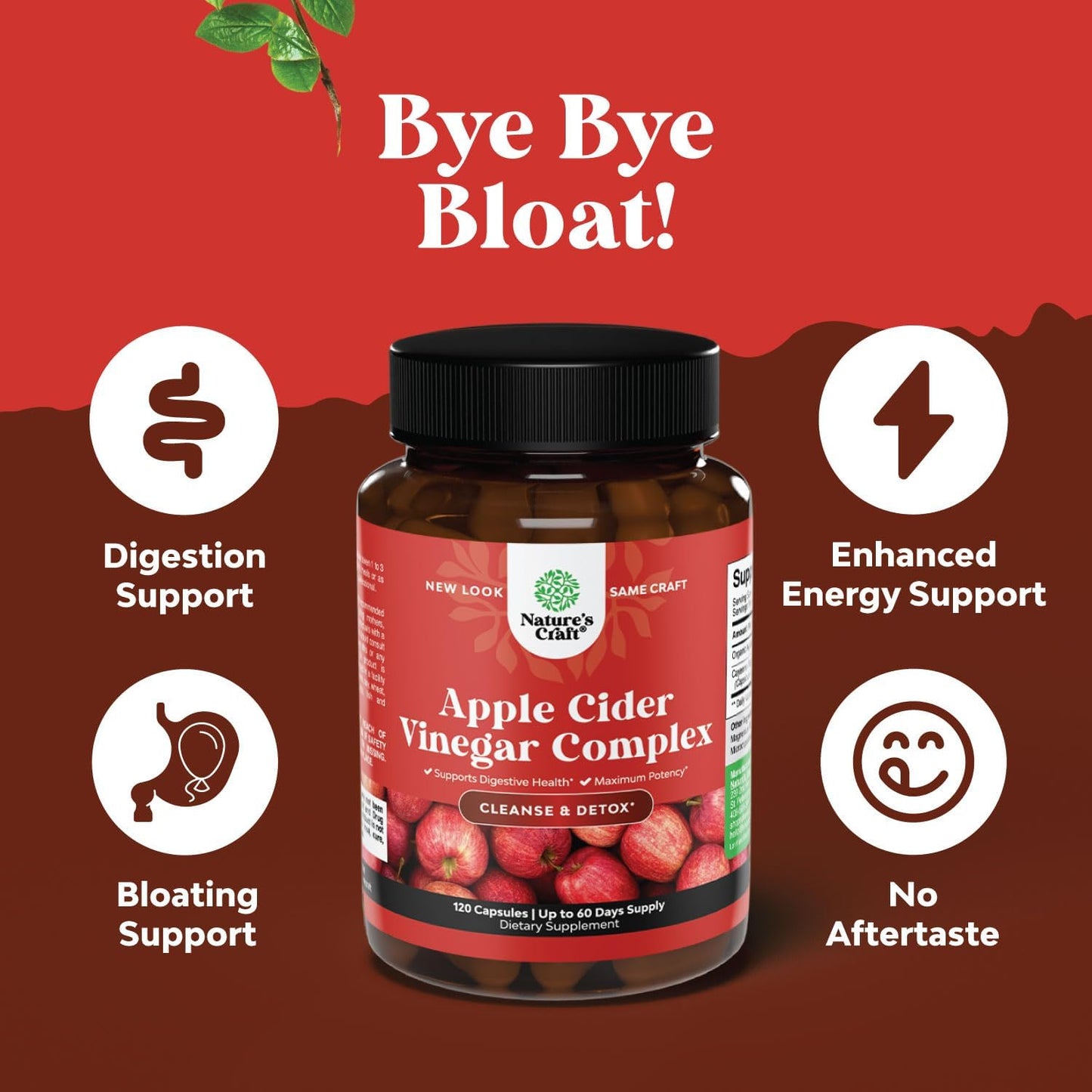 Cleansing Apple Cider Vinegar Capsules - ACV Cleanse and Detox Pills for Gut Digestive Health with Slimming Cayenne Extra Strength Full Body (60 Servings)