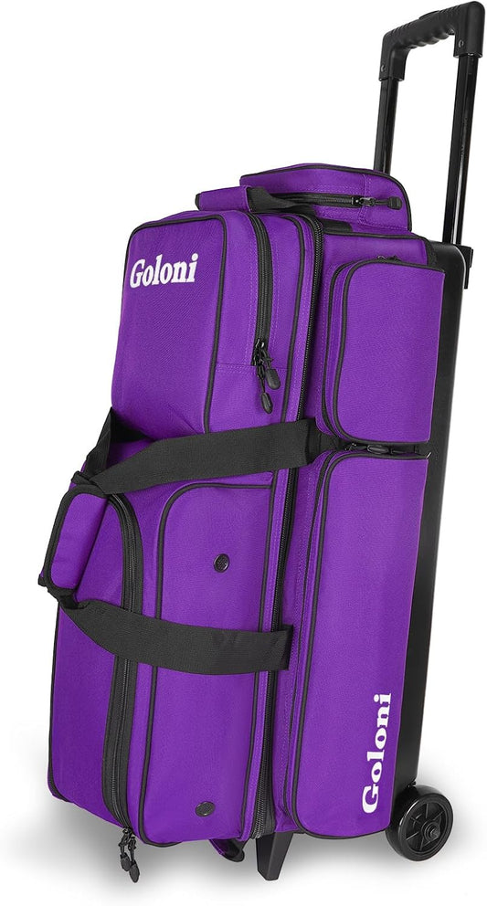 Goloni 3 Ball Bowling Bags with Wheels - Rolling Bowling Bag for 3 Balls & Accessories - Retractable Handle Extends to 38