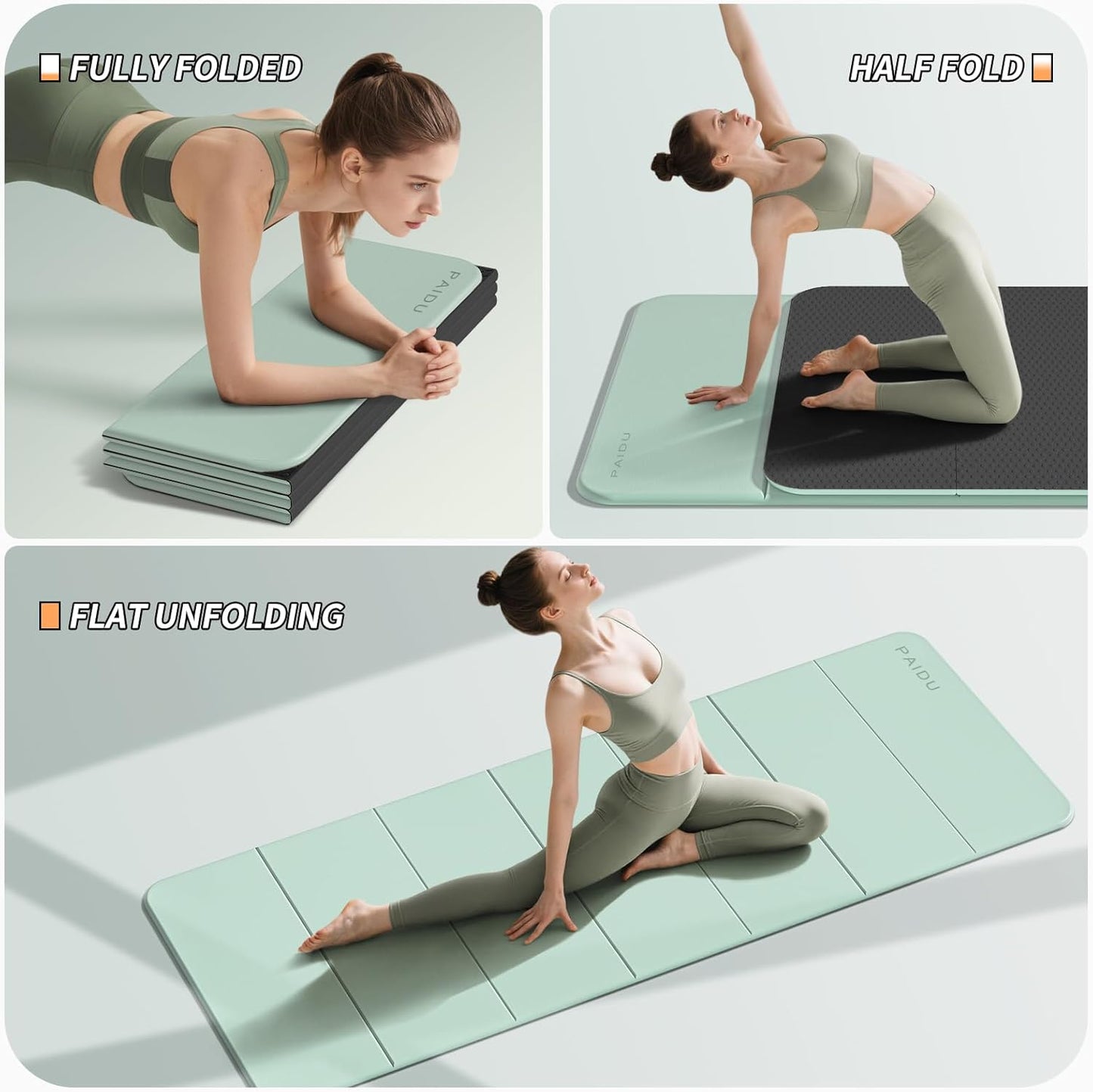 Foldable Fitness Yoga Mat | 2/5" (10MM) Extra Thick | SGS Certified Non-Slip TPE | 75x26" Extra Long-Wide | Portable & Easy Store | for Yoga, Pilates, Home Gym & Full-Body Workouts