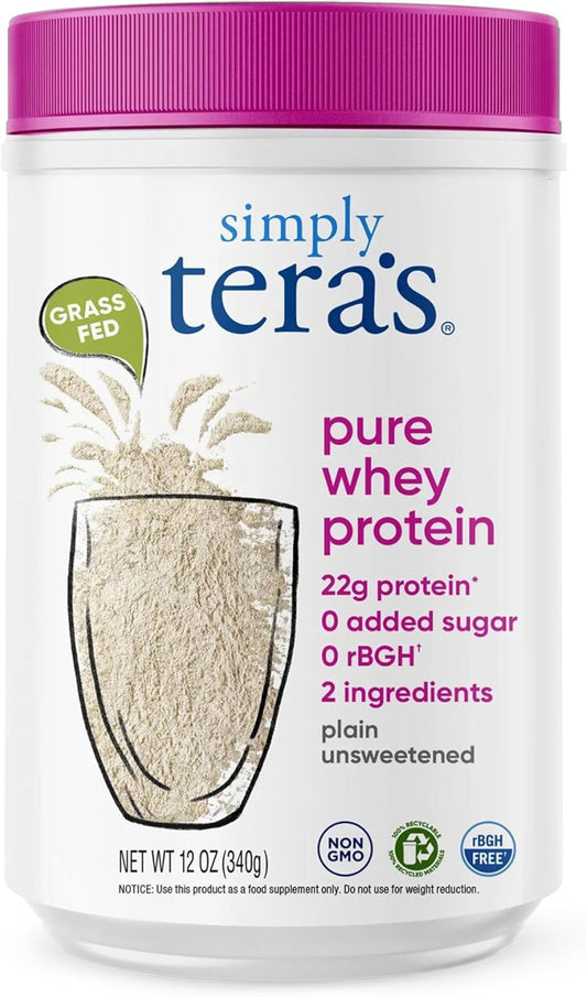 Simply tera's Pure Whey Protein Powder - Grass Fed Whey Protein Powder, Clean Protein Powder, Natural Protein Powder with Whey Protein, Unflavored Protein Powder, Non-GMO, Kosher, Unsweetened - 12 Oz